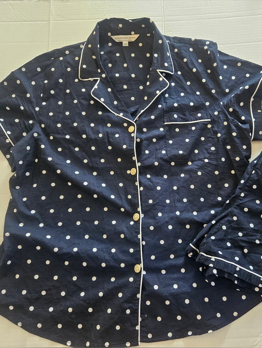 Alexander Del Rossa Black Polka Dot Pajama Set Short Sleeve Button Up Shorts 2X